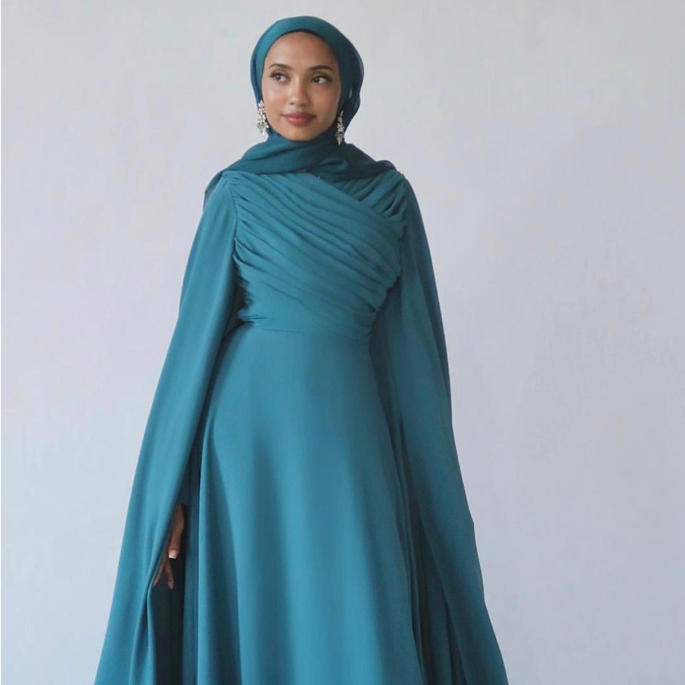 Summer Evenings Teal Drape Evening Maxi Gown 🤍